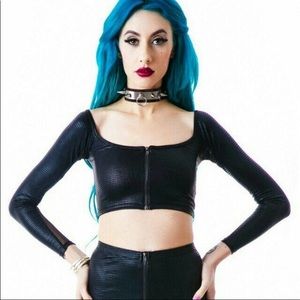 Lip Service long sleeve crop top w/ mesh insert.